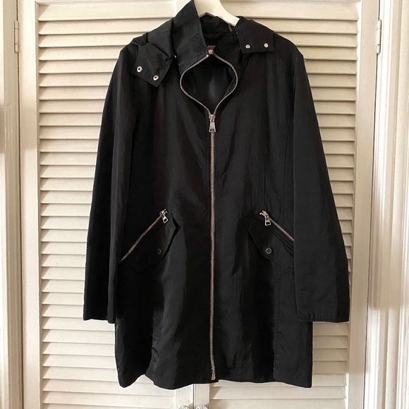 KARL LAGERFELD PARIS BLACK PARKA JACKET WITH HOODIE AUTHENTIC LARGE - Picture 1 of 14